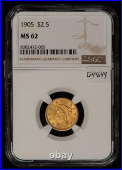 1905 G$2.50 Liberty Head Gold Quarter Eagle NGC MS 62 SKU-G4849 1905 G$2.50 Liberty Head Gold Quarter Eagle NGC MS 62 SKU-G4849