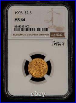 1905 G$2.50 Liberty Head Gold Quarter Eagle NGC MS 64 SKU-G4967 1905 G$2.50 Liberty Head Gold Quarter Eagle NGC MS 64 SKU-G4967
