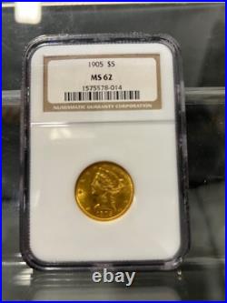1905-P $5 LIBERTY MS-62 GREAT BULLION BUY Gold 1/2 Eagle Pre 1933-NGC CERTIFIED