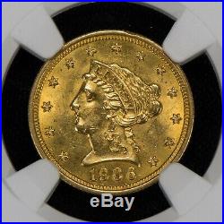 1906 G$2.50 Liberty Head Gold Quarter Eagle, Luster! Unc Coin Ngc Ms 61 #t542