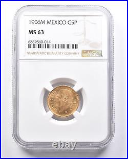 1906 M Mexico 5 Pesos Gold MS63 NGC 6554