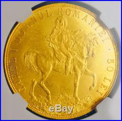 1906, Romania (Kingdom), Carol I. Beautiful Large Gold 50 Lei Coin. NGC AU-58