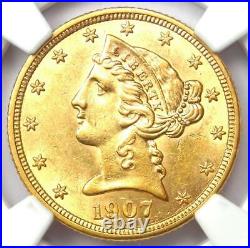 1907-D Liberty Gold Half Eagle $5 Coin Certified NGC AU58 Rare Gold Coin