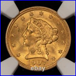 1907 G$2.50 Liberty Head Gold Quarter Eagle Frosty NGC MS 63 SKU-G5719