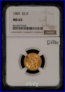 1907 G$2.50 Liberty Head Gold Quarter Eagle Frosty NGC MS 63 SKU-G5720