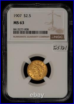 1907 G$2.50 Liberty Head Gold Quarter Eagle Frosty NGC MS 63 SKU-G5721