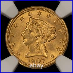 1907 G$2.50 Liberty Head Gold Quarter Eagle Frosty NGC MS 63 SKU-G5721