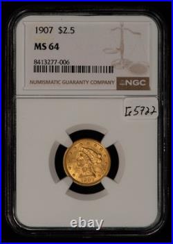 1907 G$2.50 Liberty Head Gold Quarter Eagle Frosty PQ NGC MS 64 SKU-G5722