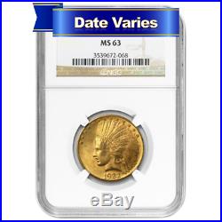 1907 to 1932 $10 Indian Head Gold Eagle NGC MS63 Random Year