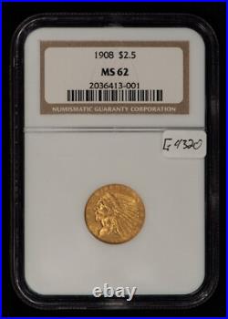 1908 G$2.50 Indian Gold Quarter Eagle Better Date NGC MS 62 VIDEO G4320 1908 G$2.50 Indian Gold Quarter Eagle Better Date NGC MS 62 VIDEO G4320