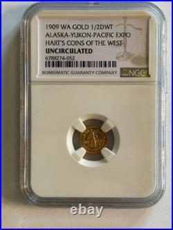 1909 Alaska Yukon Pacific Expo Gold 1/2 DWT Hart's NGC Uncirculated