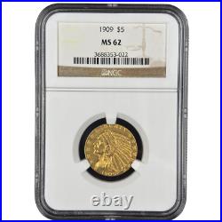 1909 Indian Head Half Eagle Gold Coin NGC MS62 pre33 1909 Indian Head Half Eagle Gold Coin NGC MS62 pre33