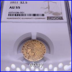 1911 $2.5 Gold Indian Head Gold Coin NGC AU55