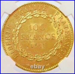 1911 A Gold France 100 Francs Standing Genius Coin Ngc Mint State 61
