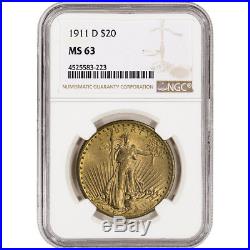 1911-D US Gold $20 Saint-Gaudens Double Eagle NGC MS63