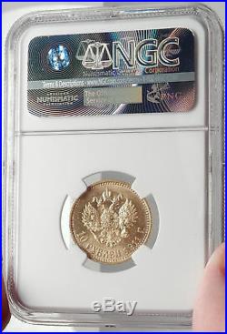 1911 NICHOLAS II RUSSIAN Czar 10 Roubles Antique Gold Coin of Russia NGC i69071