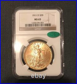 1911-d $20 Saint Gaudens Gold Double Eagle Ngc Ms 65 Cac Gem Bu Stellar Color