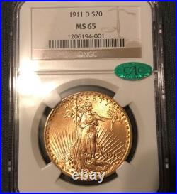 1911-d $20 Saint Gaudens Gold Double Eagle Ngc Ms 65 Cac Gem Bu Stellar Color