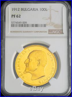 1912, Bulgaria, Ferdinand I. Gold 100 Leva Coin. Rare Original Proof! NGC PF-62