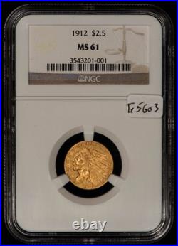 1912 G$2.50 Indian Head Gold Quarter Eagle PQ Tough Date NGC MS 61 G5603