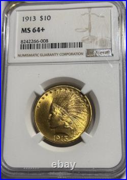 1913 $10 Indian Gold Eagle Ngc Ms 64+ (plus) Rare Gem! Pop 17/112 $4250