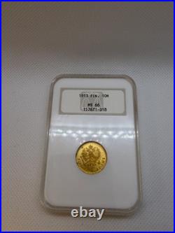 1913 10 Markkaa Gold Coin NGC MS66 Old Fatty Holder Nicholas II Finland