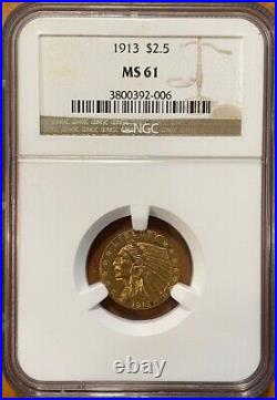 1913 $2.50 Indian Head Gold Coin NGC MS61 Brown Label
