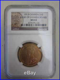 1913 Canada Bank Of Canada Hoard $10 Gold Coin Ngc Ms 63 Box & Coa