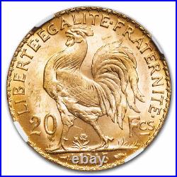 1913 France Gold 20 Francs Rooster MS-64 NGC SKU#281698
