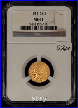 1913 G$2.50 Indian Head Gold Quarter Eagle Better Date NGC MS 61 SKU-G5604