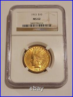 1913 NGC MS62 $10 Ten Dollar Gold Indian Head Coin PQ+++
