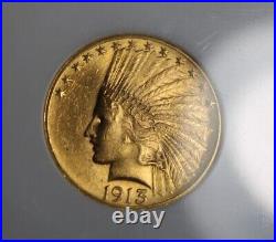 1913 Ngc Ms 61 $10 Gold Indian Rare Coin, Free Shipping