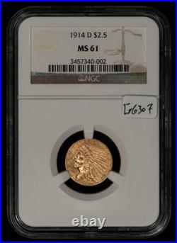 1914-D G$2.50 Indian Head Gold Quarter Eagle Luster NGC MS 61 SKU-G6307