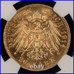 1914-G Germany 20 Mark Gold Coin Baden 0.2305 AGW NGC MS 61 SKU-G3898