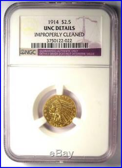 1914 Indian Gold Quarter Eagle $2.50 Coin NGC Uncirculated Details (UNC MS)
