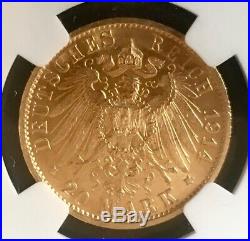 1914a Ngc Ms 64 Gold 20 Mark German State Prussia Kaiser Wilhelm II