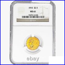 1915 $2.50 Gold Quarter Eagle Coin NGC MS61