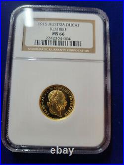 1915 Austria Ducat GOLD Coin Restrike NGC MS66 Gem DEEP PROOF-LIKE DMPL DPL
