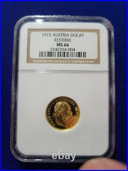 1915 Austria Ducat GOLD Coin Restrike NGC MS66 Gem DEEP PROOF-LIKE DMPL DPL