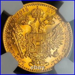 1915, Austria (Empire), Francis Joseph I. Gold Ducat Coin. Re-Strike! NGC MS-66
