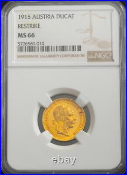 1915, Austria (Empire), Francis Joseph I. Gold Ducat Coin. Re-Strike! NGC MS-66