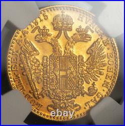1915, Austria (Empire), Francis Joseph I. Gold Ducat Coin. Re-Strike! NGC MS-67