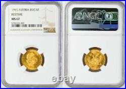 1915, Austria (Empire), Francis Joseph I. Gold Ducat Coin. Re-Strike! NGC MS-67
