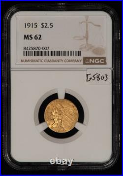 1915 G$2.50 Indian Head Gold Quarter Eagle NGC MS 62 VIDEO SKU-G5803