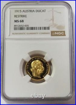 1915 Gold Austria Prooflike Ducat Franz Joseph Coin Ngc Mint State 68