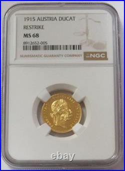 1915 Gold Austria Prooflike Ducat Franz Joseph Coin Ngc Mint State 68