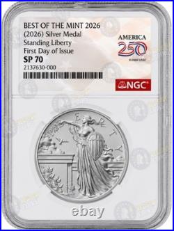1916-2026 W Standing Liberty Quarter Silver Medal NGC SP70 First Day Issue FDI %