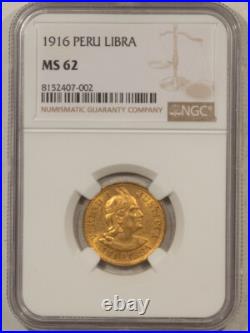 1916 Peru Gold Libra, Km-207.2355 Agw Ngc Ms-62
