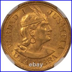 1916 Peru Gold Libra, Km-207.2355 Agw Ngc Ms-62