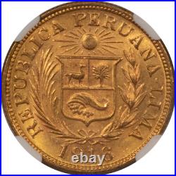 1916 Peru Gold Libra, Km-207.2355 Agw Ngc Ms-62
